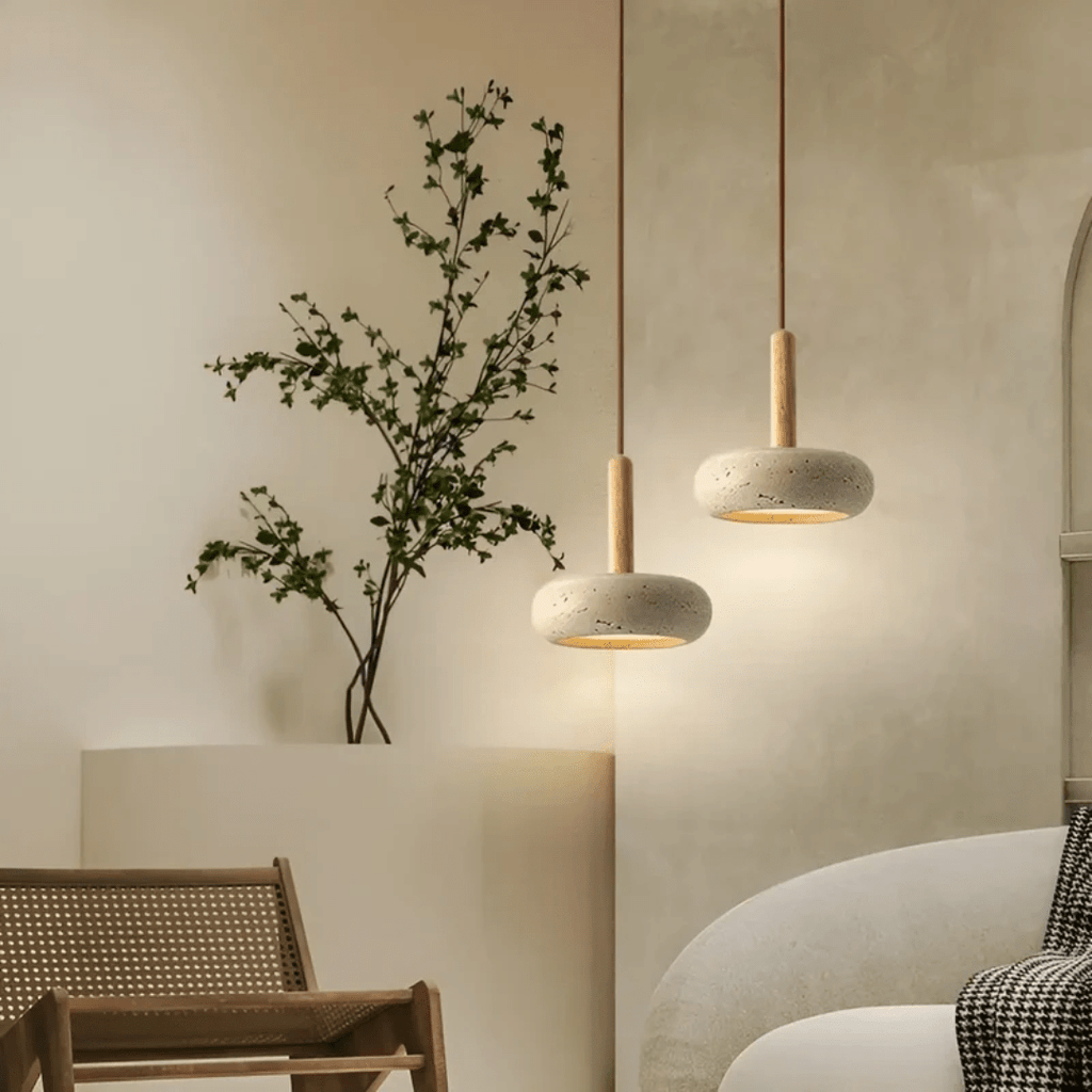 TranquilHalo – Lampada da soffitto retro LED in pietra e legno