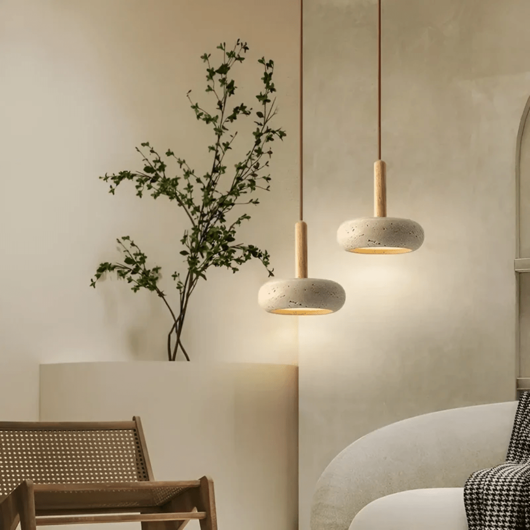 TranquilHalo – Lampada da soffitto retro LED in pietra e legno