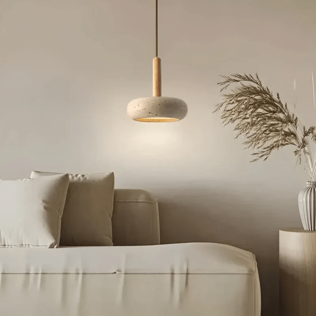 TranquilHalo – Lampada da soffitto retro LED in pietra e legno