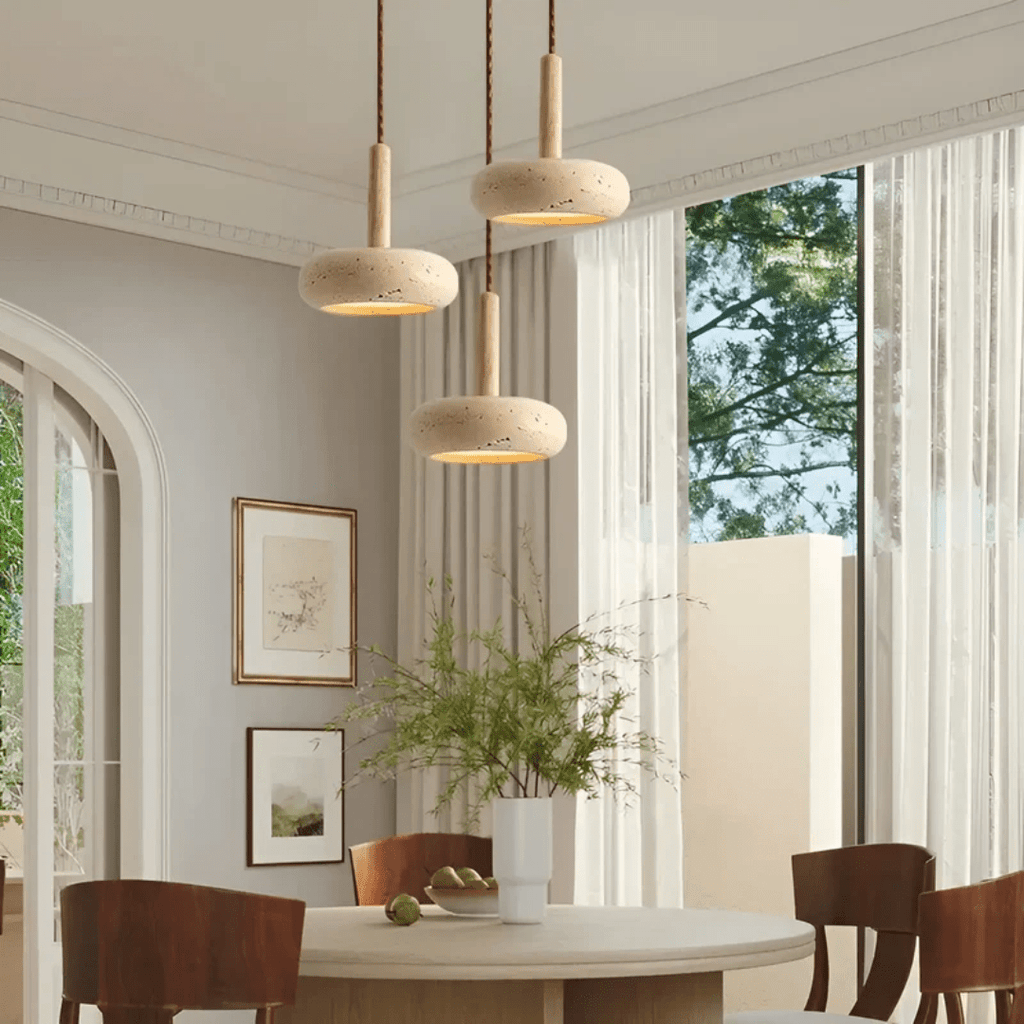 TranquilHalo – Lampada da soffitto retro LED in pietra e legno