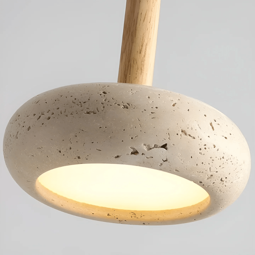 TranquilHalo – Lampada da soffitto retro LED in pietra e legno