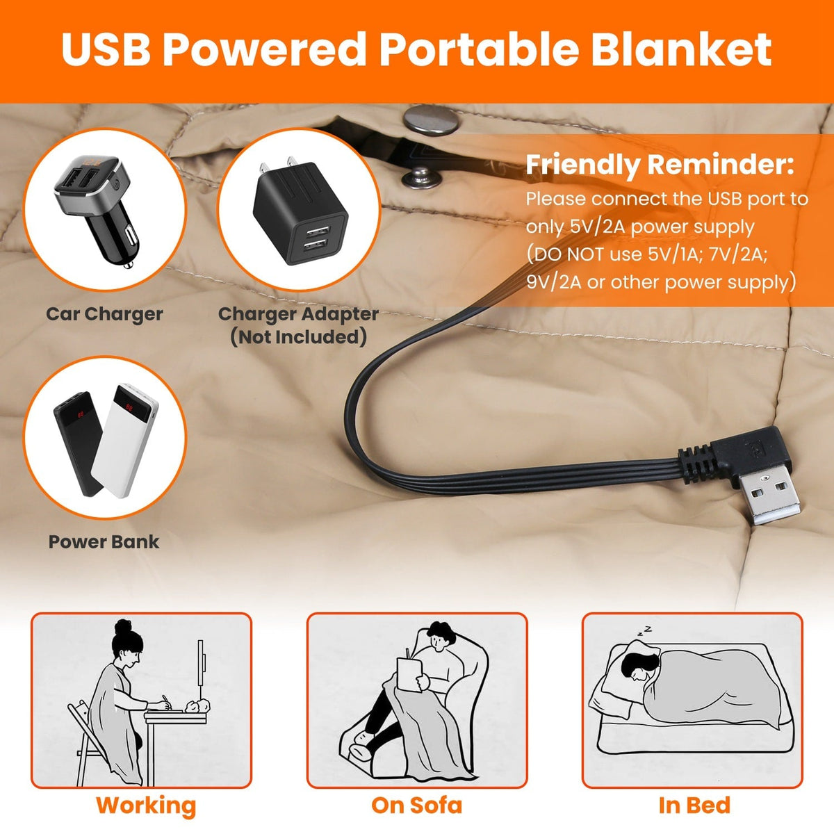 Coperta Riscaldata USB con Tasche e 6 Zone di Calore – Coperta Riscaldante Portatile