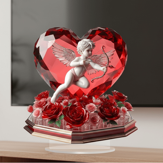 VALENTIA – Decorazione Elegante di Cupido e Cuore di Rosa per Regali di San Valentino