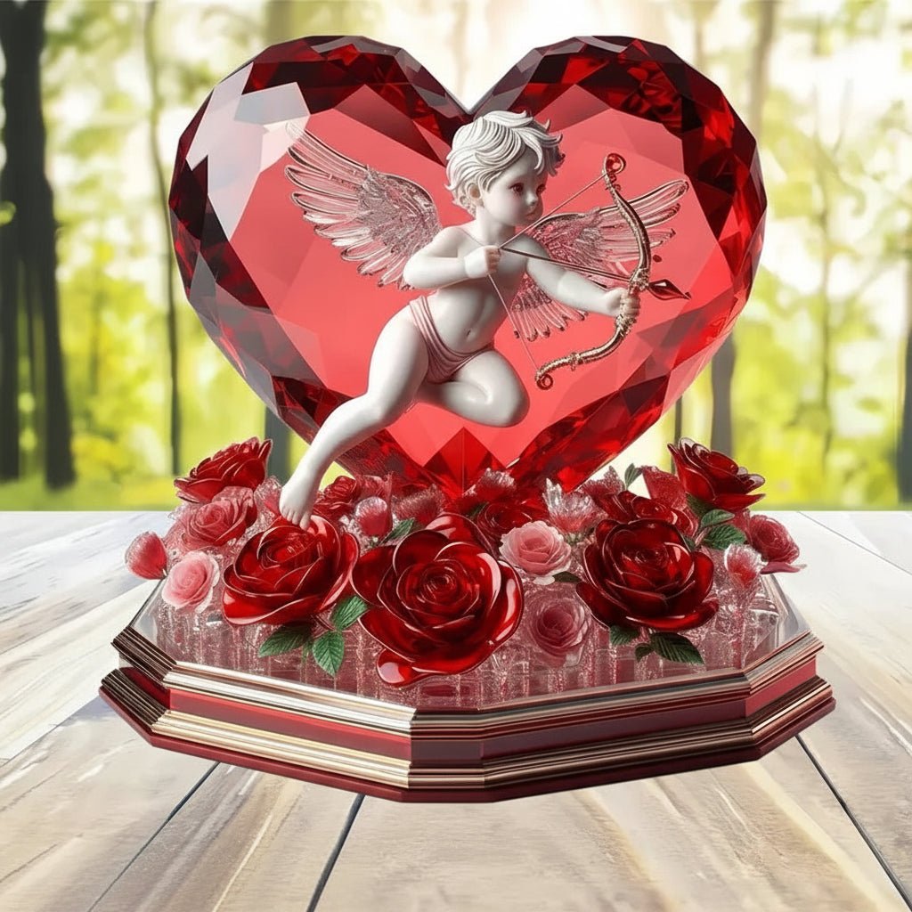 VALENTIA – Decorazione Elegante di Cupido e Cuore di Rosa per Regali di San Valentino