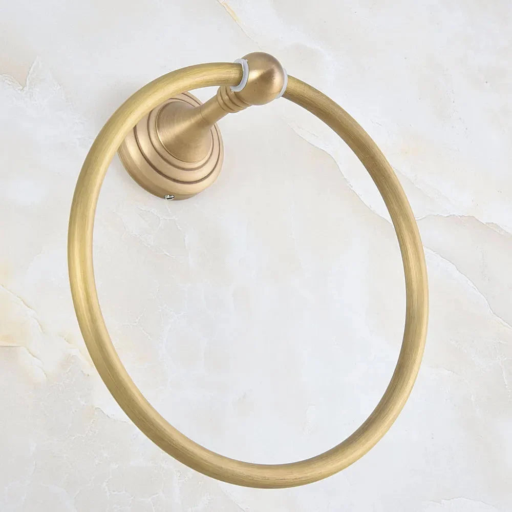 Anello Porta Asciugamano da Muro Vintage Retro in Ottone Antico con Motivo Circolare