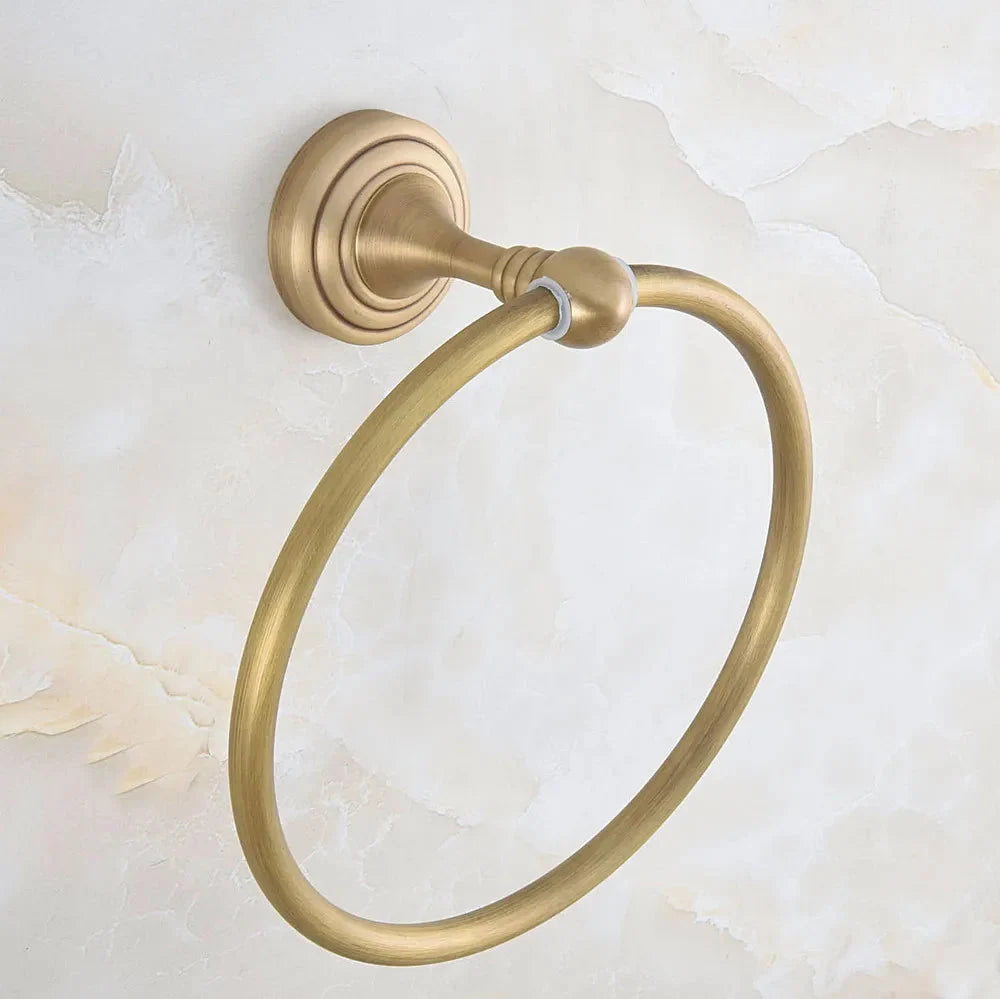 Anello Porta Asciugamano da Muro Vintage Retro in Ottone Antico con Motivo Circolare