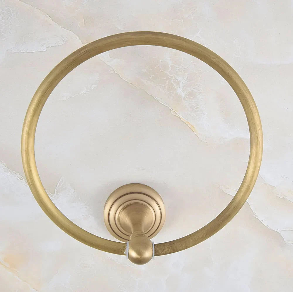 Anello Porta Asciugamano da Muro Vintage Retro in Ottone Antico con Motivo Circolare