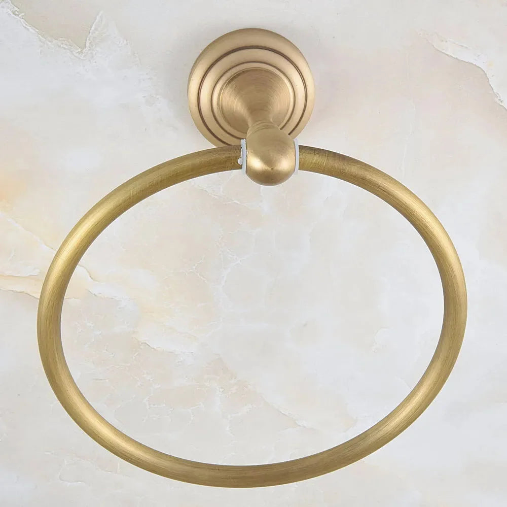 Anello Porta Asciugamano da Muro Vintage Retro in Ottone Antico con Motivo Circolare