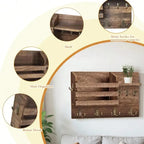 Portachiavi da muro in legno massello vintage con ganci e ripiano di stoccaggio