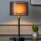 Lampada da tavolo vintage con paralume doppio in tessuto per un'atmosfera calda