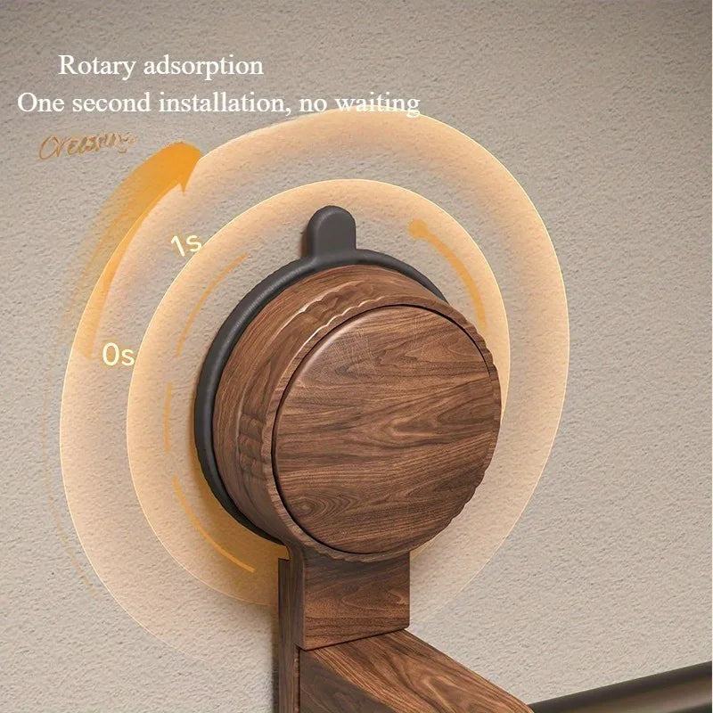 Anello Portasciugamano in Legno Noce Vintage con Ventosa per Muro Bagno
