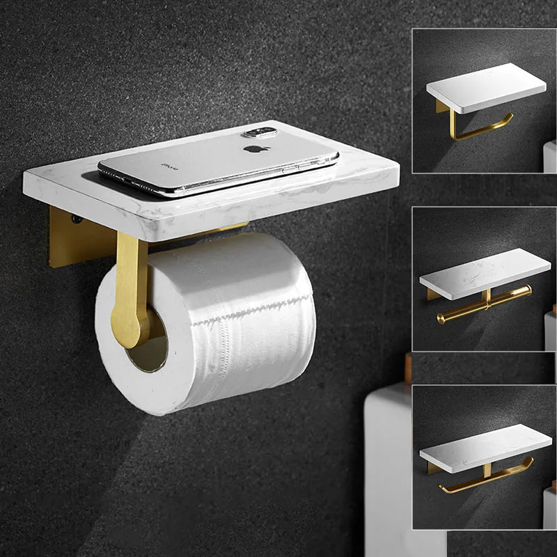 Mensola porta telefono da parete per bagno, supporto per carta igienica in marmo