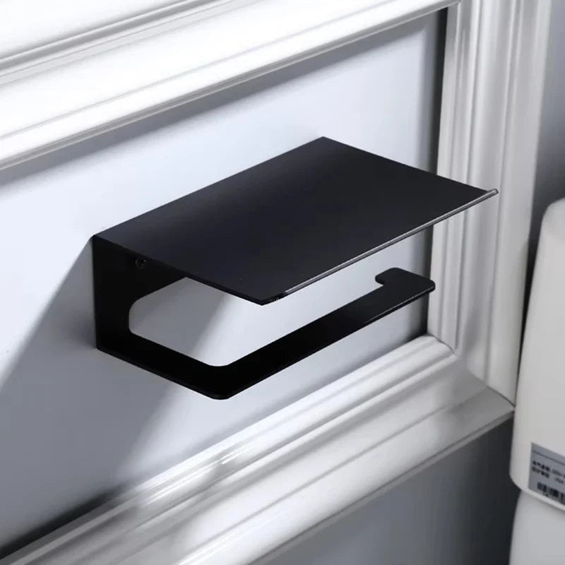 Porta Carta Igienica da Bagno in Alluminio da Muro con Supporto per Telefono Cellulare