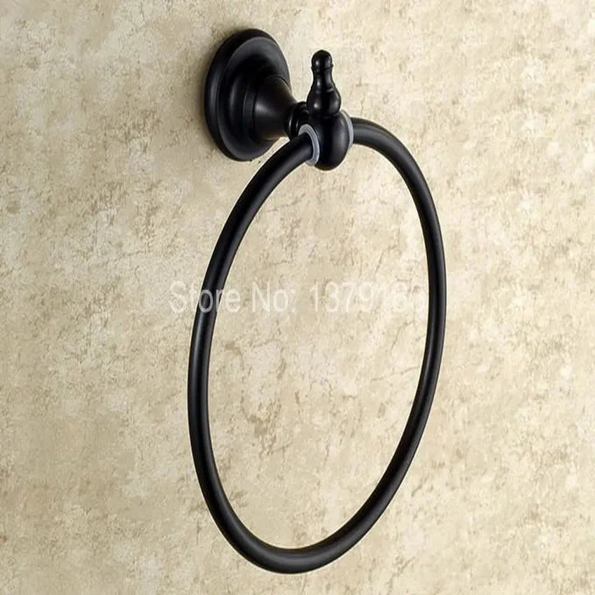 Anello Porta Asciugamani Rotondo in Ottone Nero Anticato Montato a Parete
