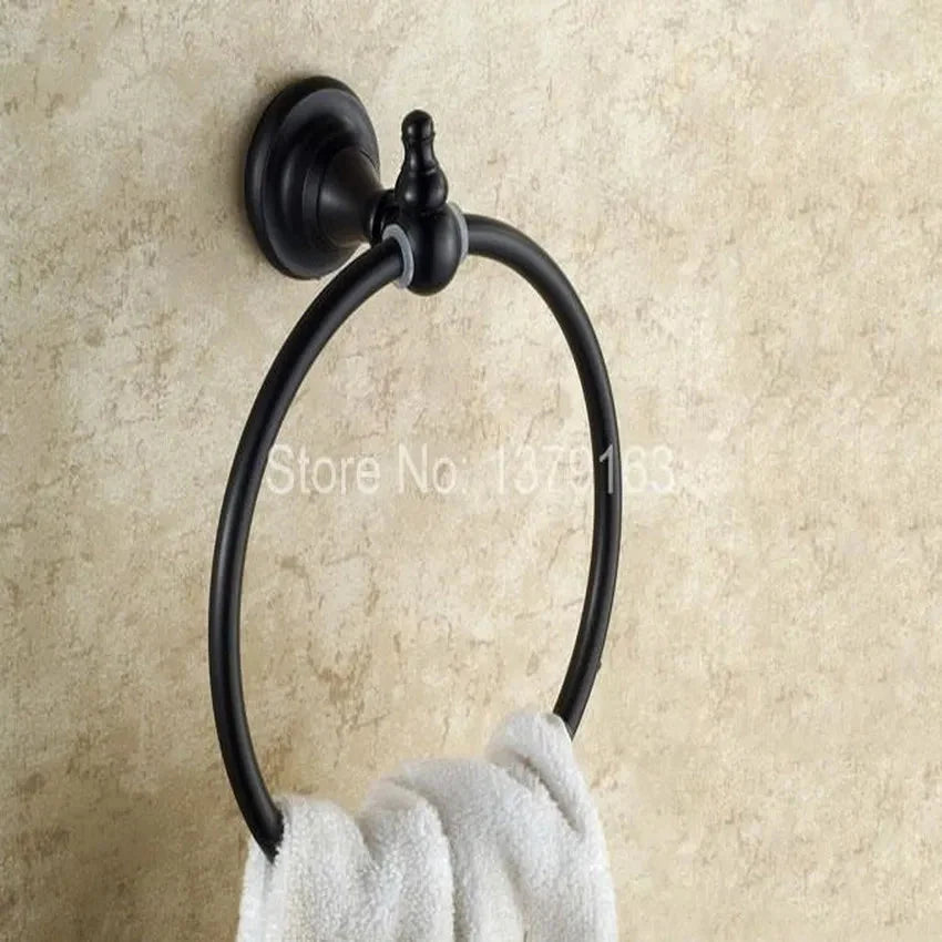 Anello Porta Asciugamani Rotondo in Ottone Nero Anticato Montato a Parete