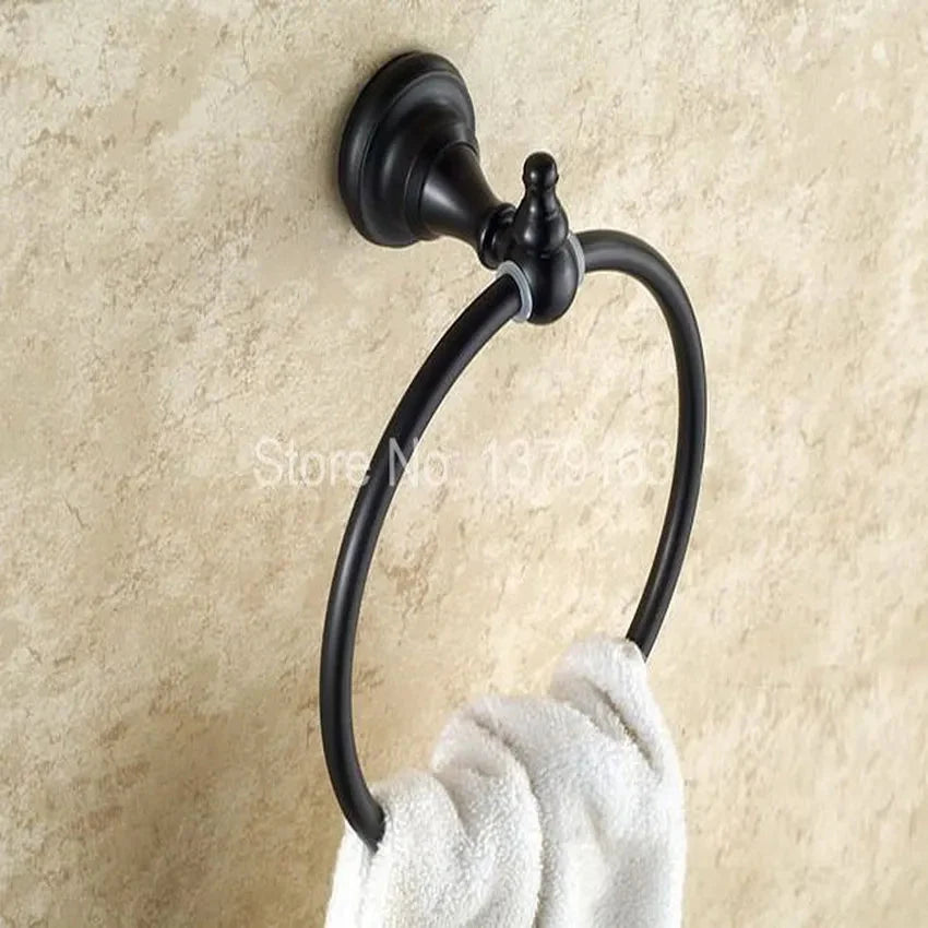 Anello Porta Asciugamani Rotondo in Ottone Nero Anticato Montato a Parete