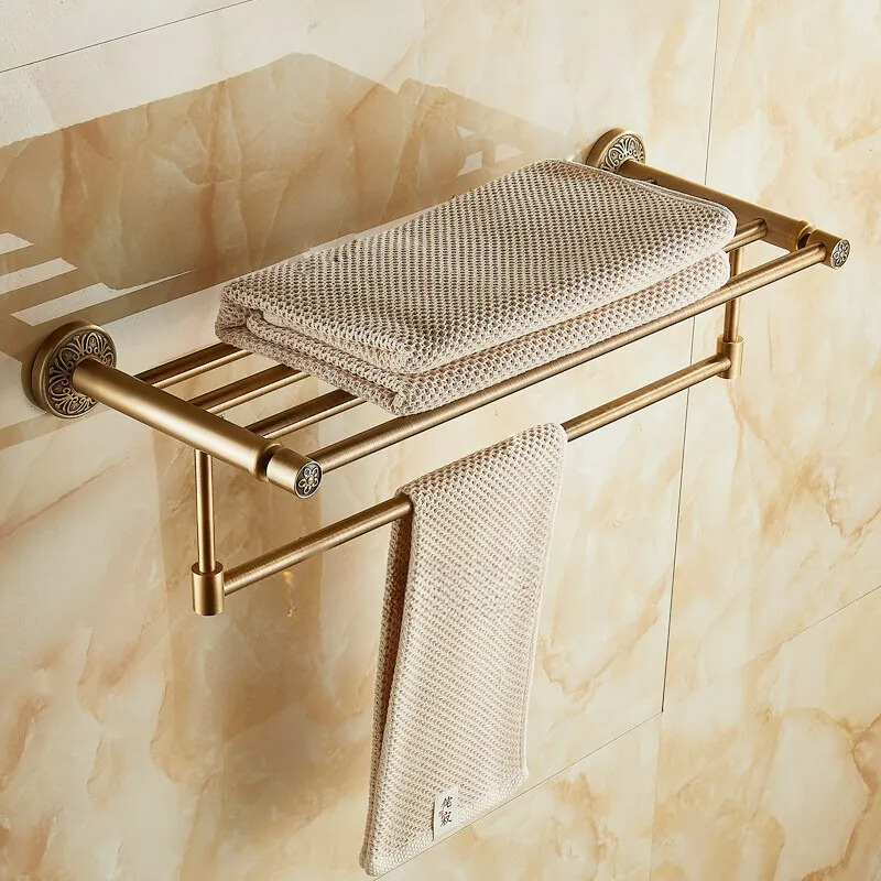 Supporto per Asciugamani da Bagno in Ottone Antico Quadrato da Montare a Parete