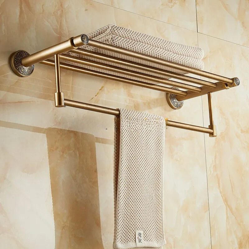 Supporto per Asciugamani da Bagno in Ottone Antico Quadrato da Montare a Parete
