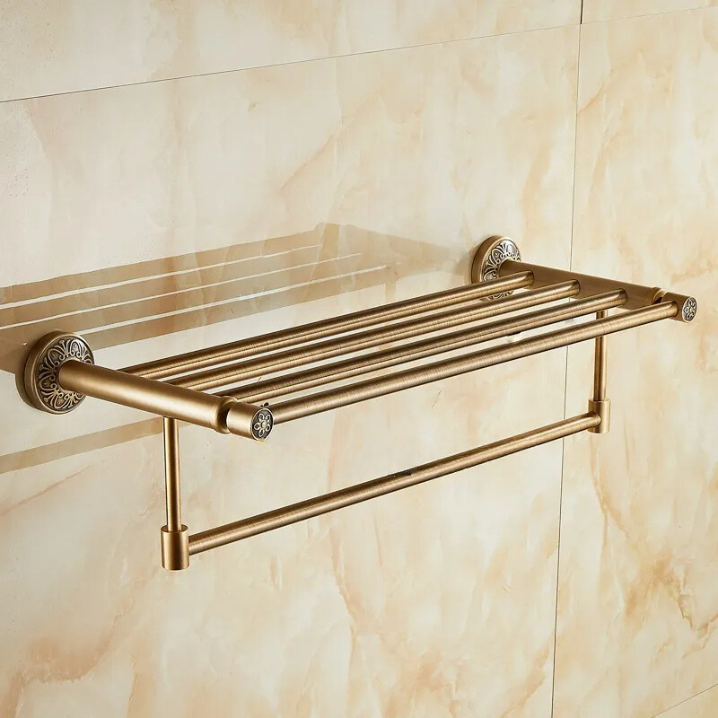 Supporto per Asciugamani da Bagno in Ottone Antico Quadrato da Montare a Parete