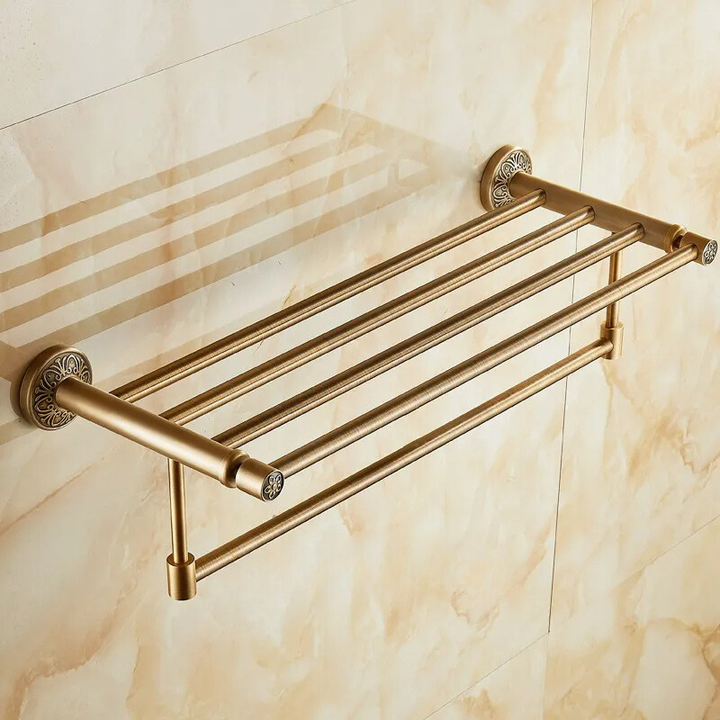 Supporto per Asciugamani da Bagno in Ottone Antico Quadrato da Montare a Parete