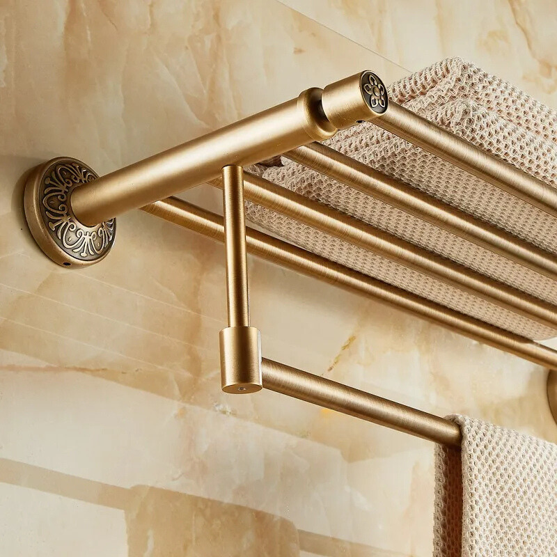 Supporto per Asciugamani da Bagno in Ottone Antico Quadrato da Montare a Parete