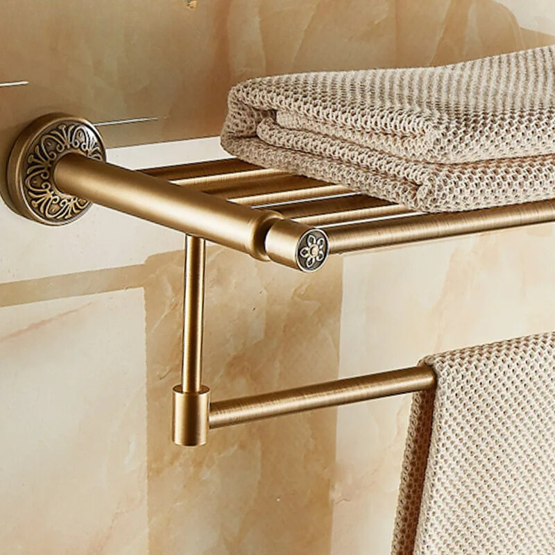 Supporto per Asciugamani da Bagno in Ottone Antico Quadrato da Montare a Parete