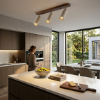 Plafoniera LED Design Moderno con Faretti Orientabili in Legno e Pietra