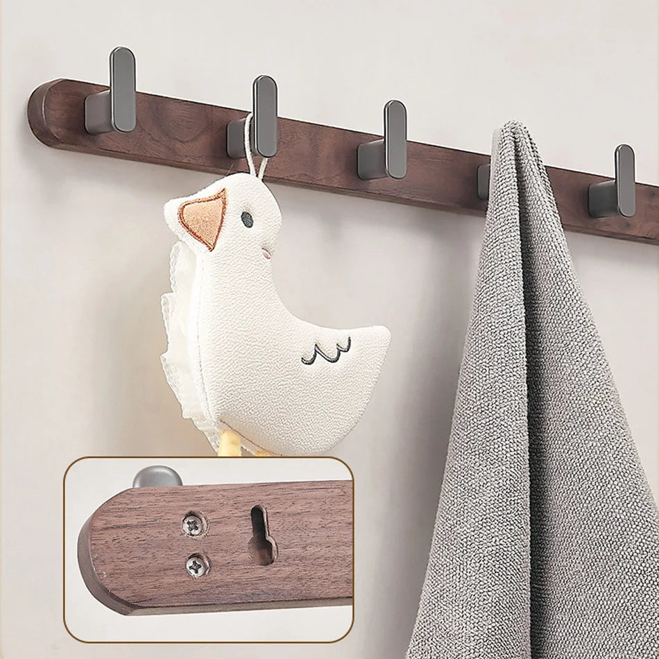 Gancio da Parete in Legno di Noce e Alluminio 3-5 File per Asciugamani da Bagno