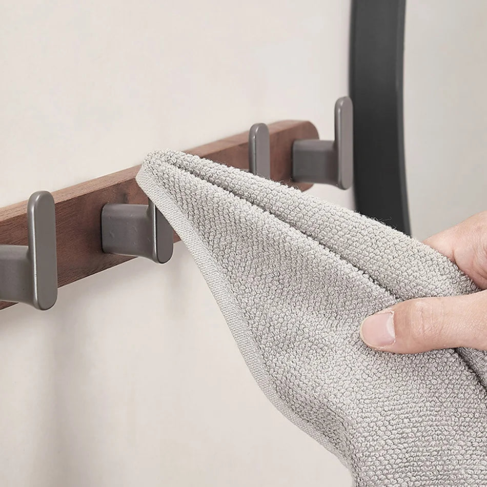 Gancio da Parete in Legno di Noce e Alluminio 3-5 File per Asciugamani da Bagno