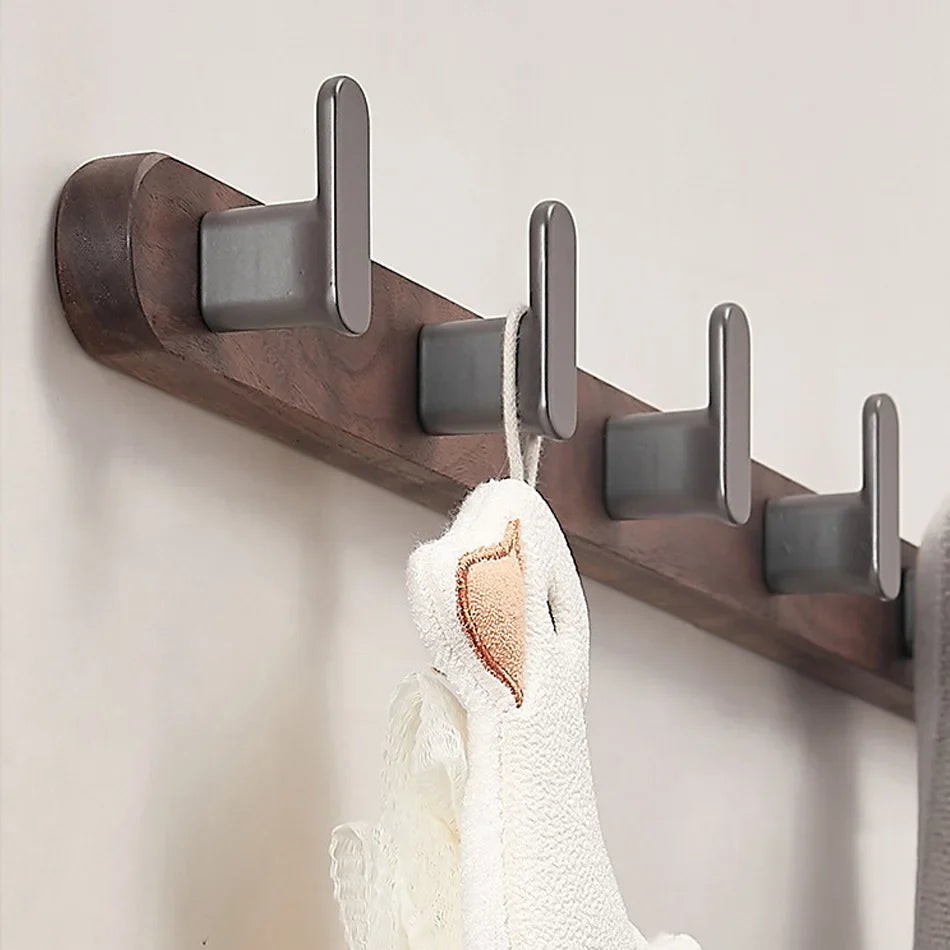 Gancio da Parete in Legno di Noce e Alluminio 3-5 File per Asciugamani da Bagno