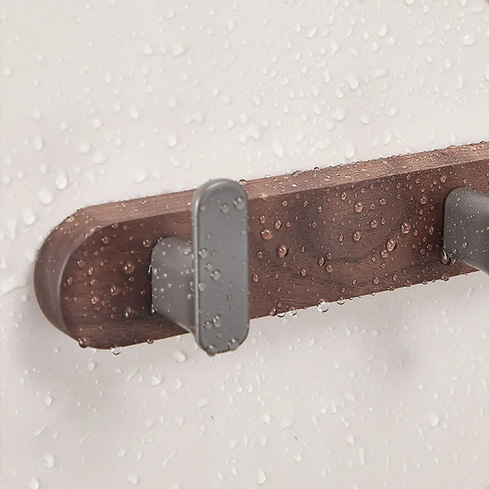 Gancio da Parete in Legno di Noce e Alluminio 3-5 File per Asciugamani da Bagno