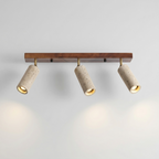 Plafoniera LED Design Moderno con Faretti Orientabili in Legno e Pietra