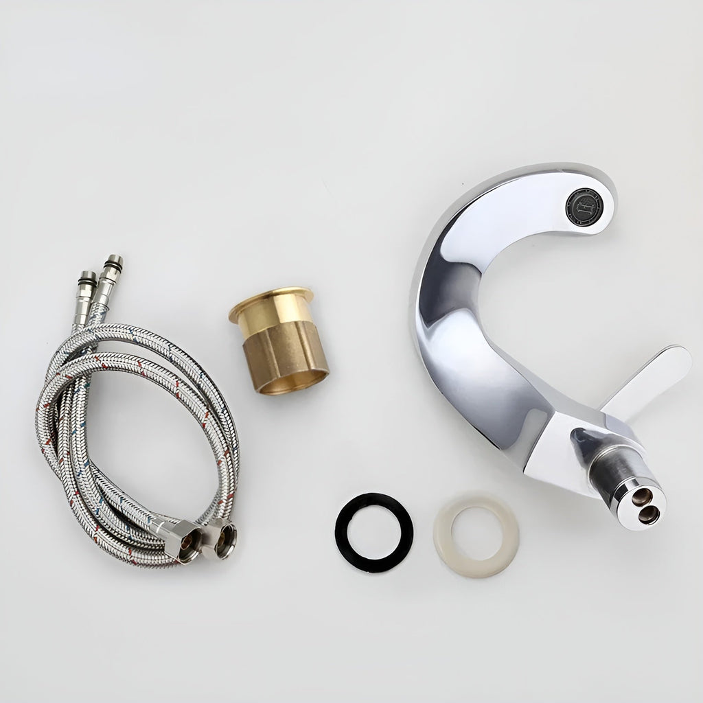 Rubinetto per lavabo con cascata – Moderno ed Elegante | Miscelatore in ottone cromato per bagno acqua calda e fredda