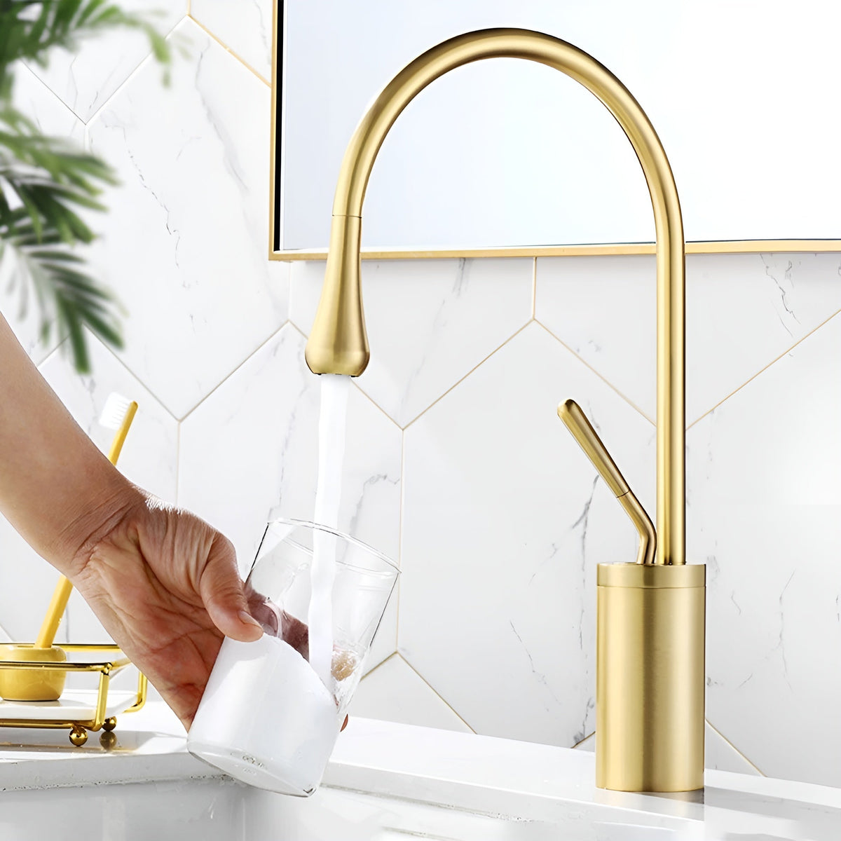 Rubinetto da lavabo in ottica spazzolata – Rubinetto a colonna, miscelatore caldo-freddo, rubinetto in ottone per la zona giorno