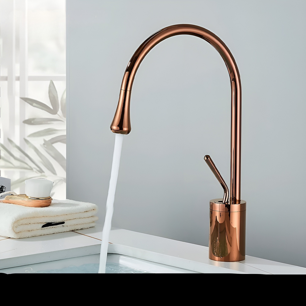 Rubinetto da lavabo in finitura spazzolata – Rubinetto monocomando, miscelatore caldo-freddo, rubinetto in ottone per la zona giorno