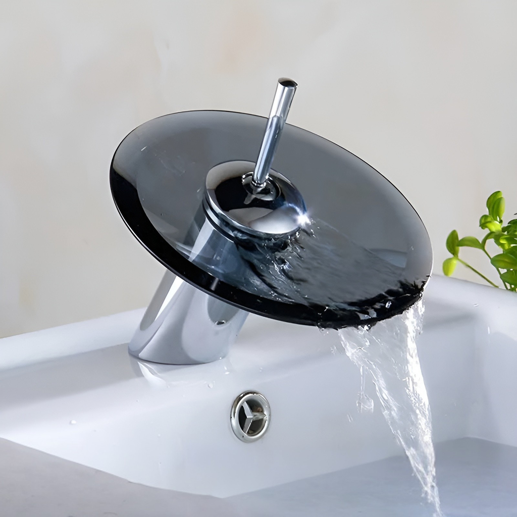 Rubinetto da lavabo con cascata – Elegante e moderno | Miscelatore monocomando in cromo per bagno