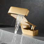 Rubinetto a cascata per lavabo – Rubinetto in ottone con acqua calda e fredda | Elegante per bagno e WC ospiti