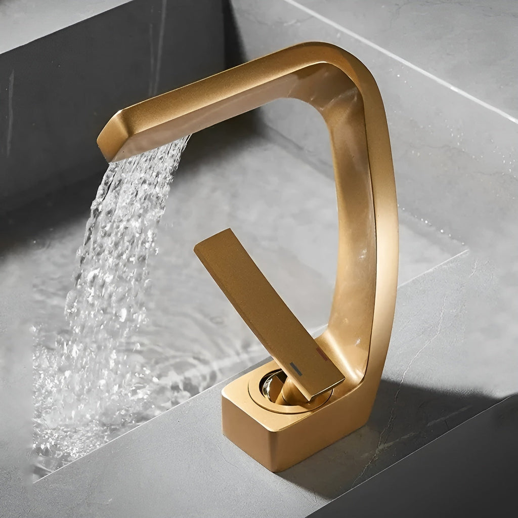 Rubinetto a cascata per lavabo – Rubinetto in ottone con acqua calda e fredda | Elegante per bagno e WC ospiti