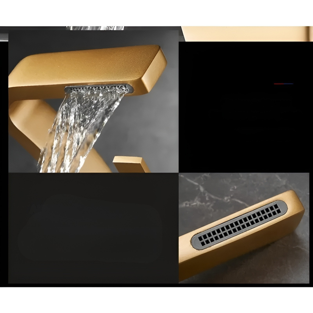 Rubinetto a cascata per lavabo – Rubinetto in ottone con acqua calda e fredda | Elegante per bagno e WC ospiti