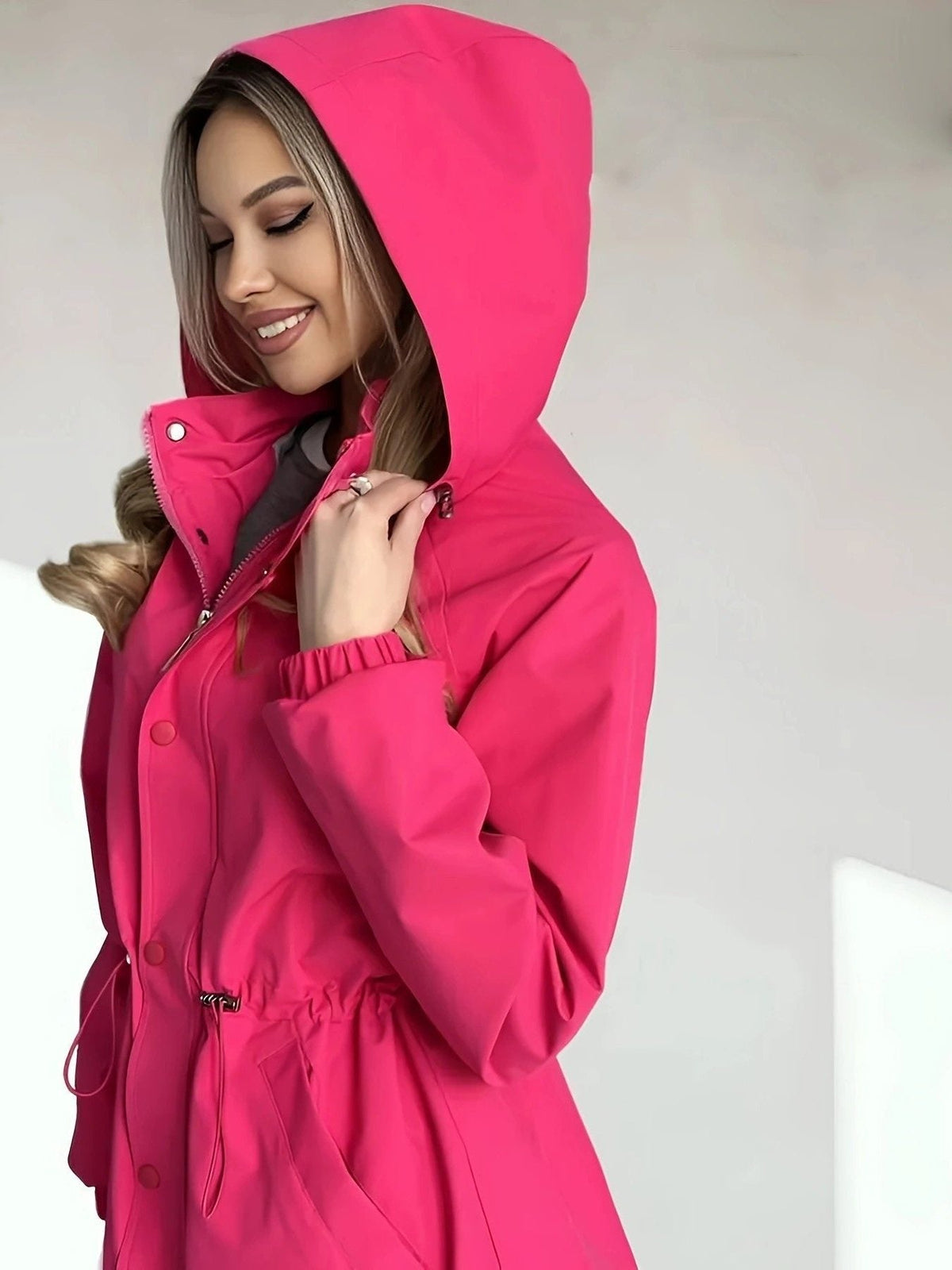 Giacca Impermeabile da Donna con Fodera – Parka Impermeabile con Vita Regolabile