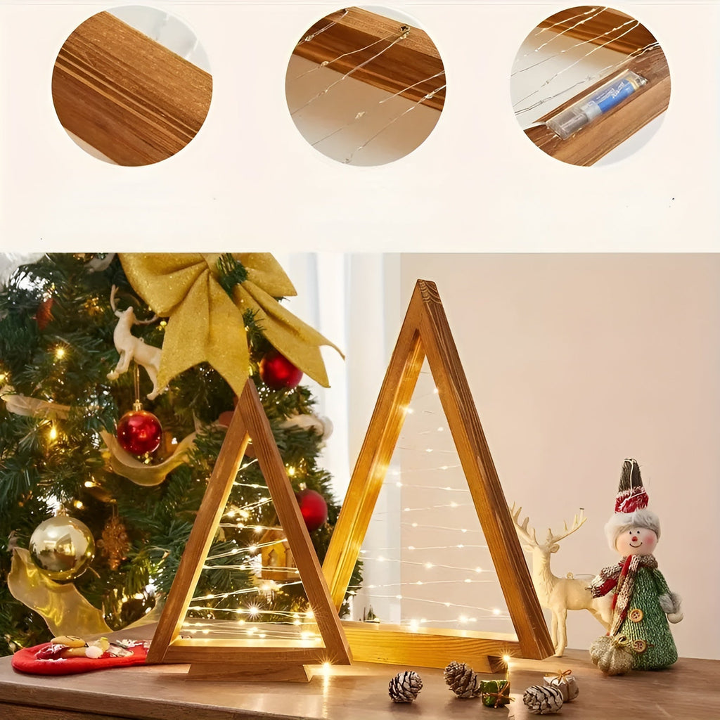 Albero di Natale in legno – Illuminato in Bianco Caldo | Perfetto per Tavolo, Camino & Decorazioni Festive