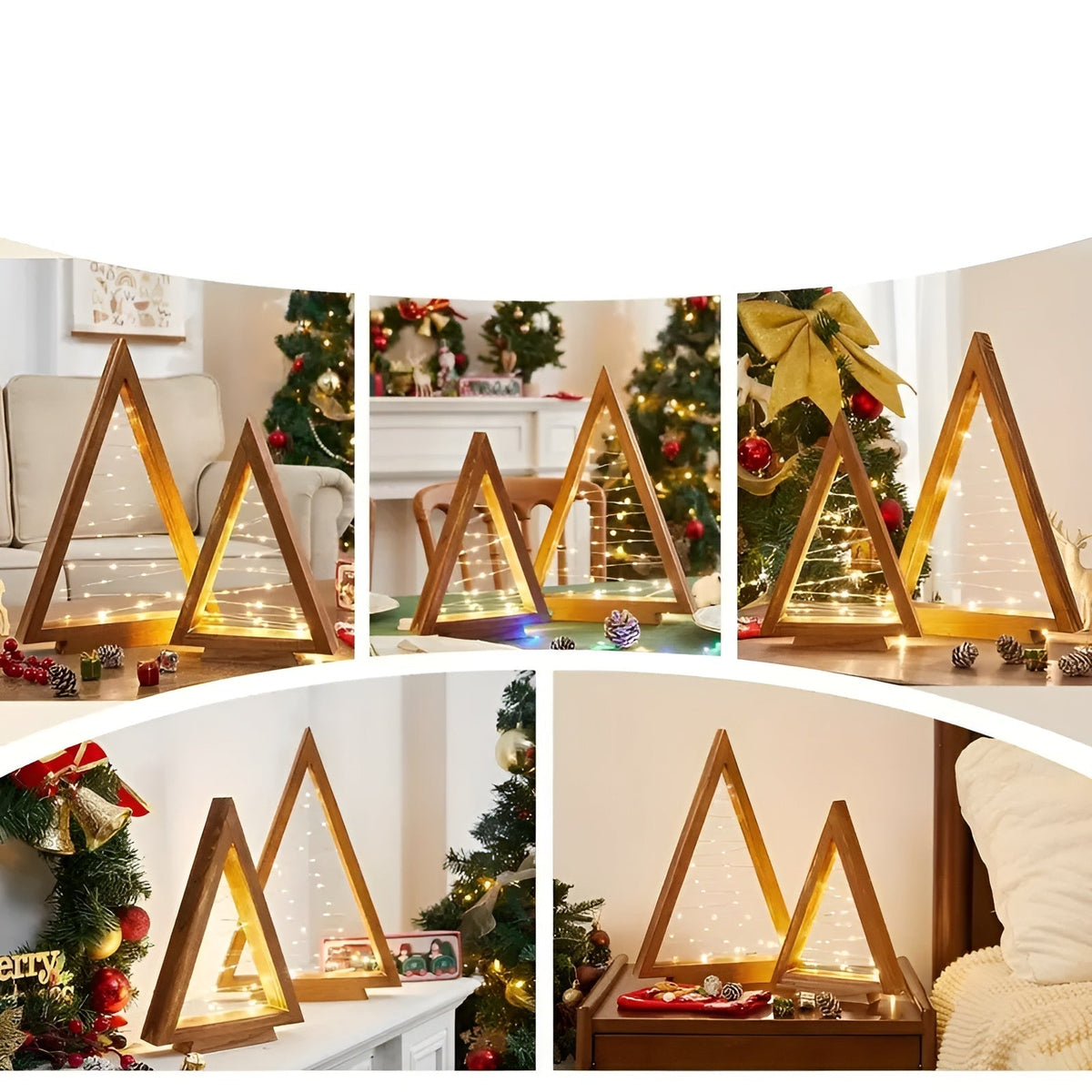 Albero di Natale in legno – Illuminato in Bianco Caldo | Perfetto per Tavolo, Camino & Decorazioni Festive