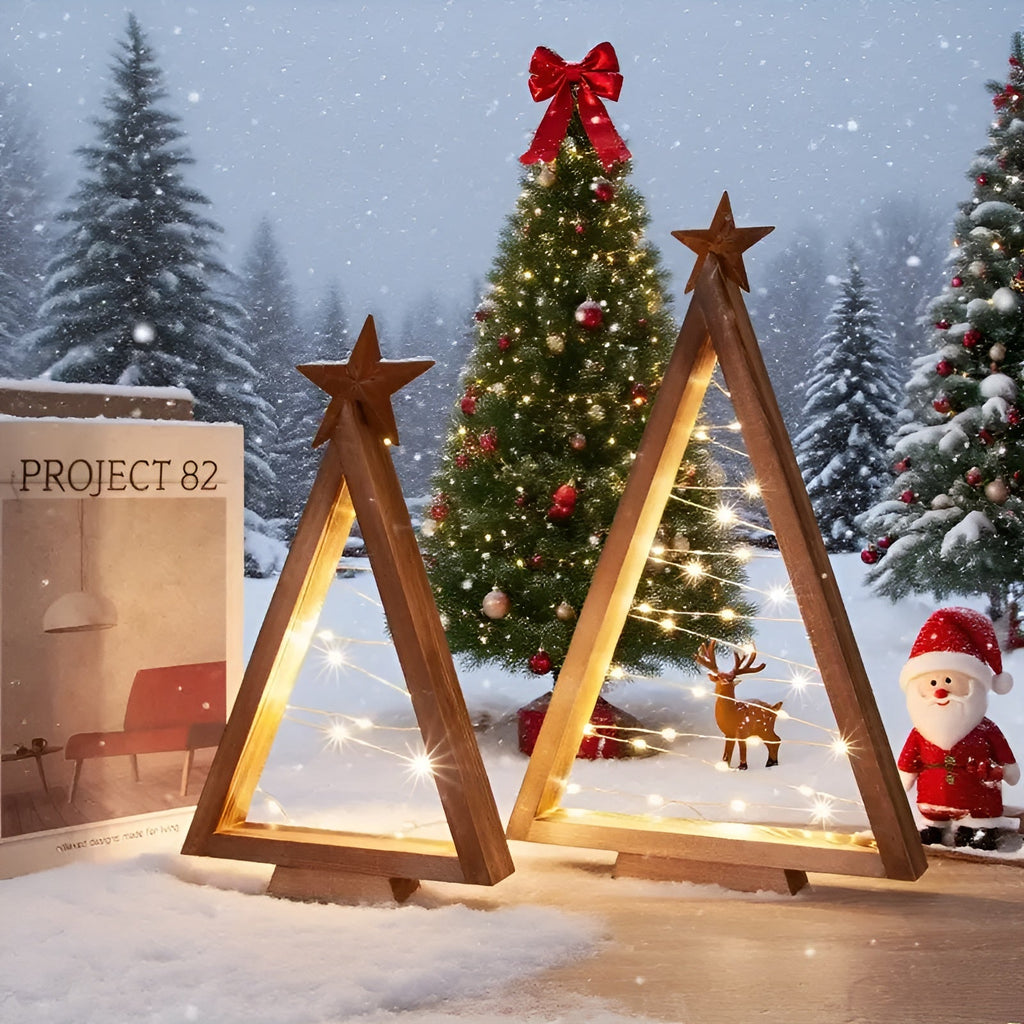 Albero di Natale in legno – Illuminato in Bianco Caldo | Perfetto per Tavolo, Camino & Decorazioni Festive