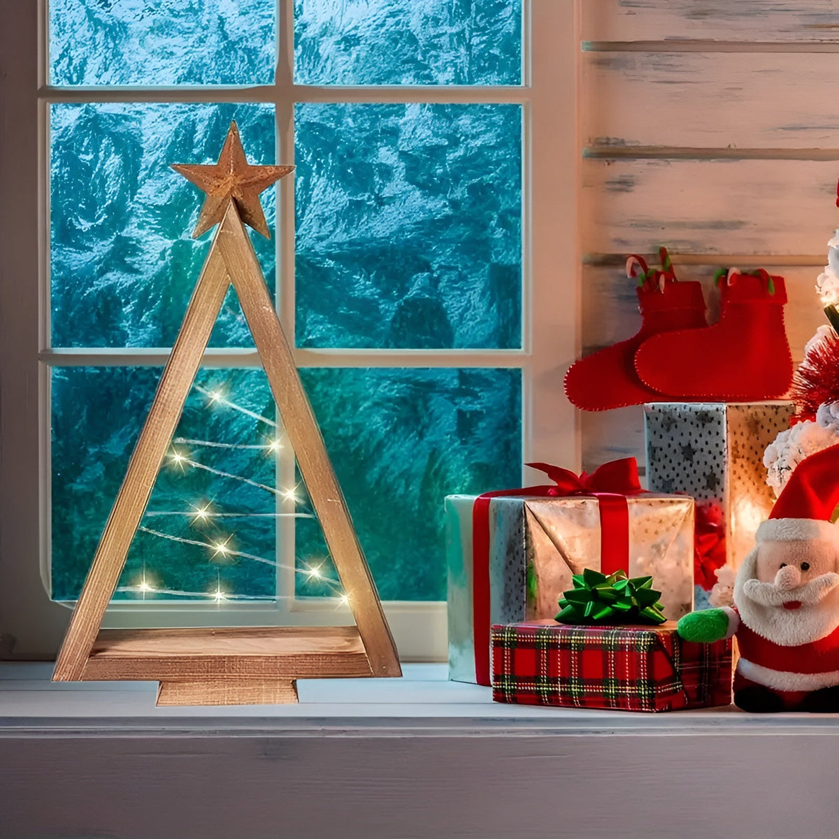 Albero di Natale in legno – Illuminato in Bianco Caldo | Perfetto per Tavolo, Camino & Decorazioni Festive