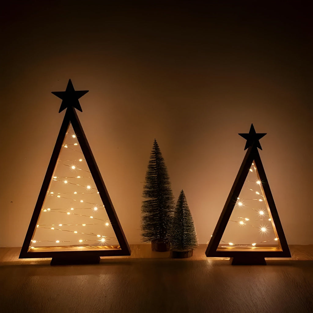 Albero di Natale in legno – Illuminato in Bianco Caldo | Perfetto per Tavolo, Camino & Decorazioni Festive