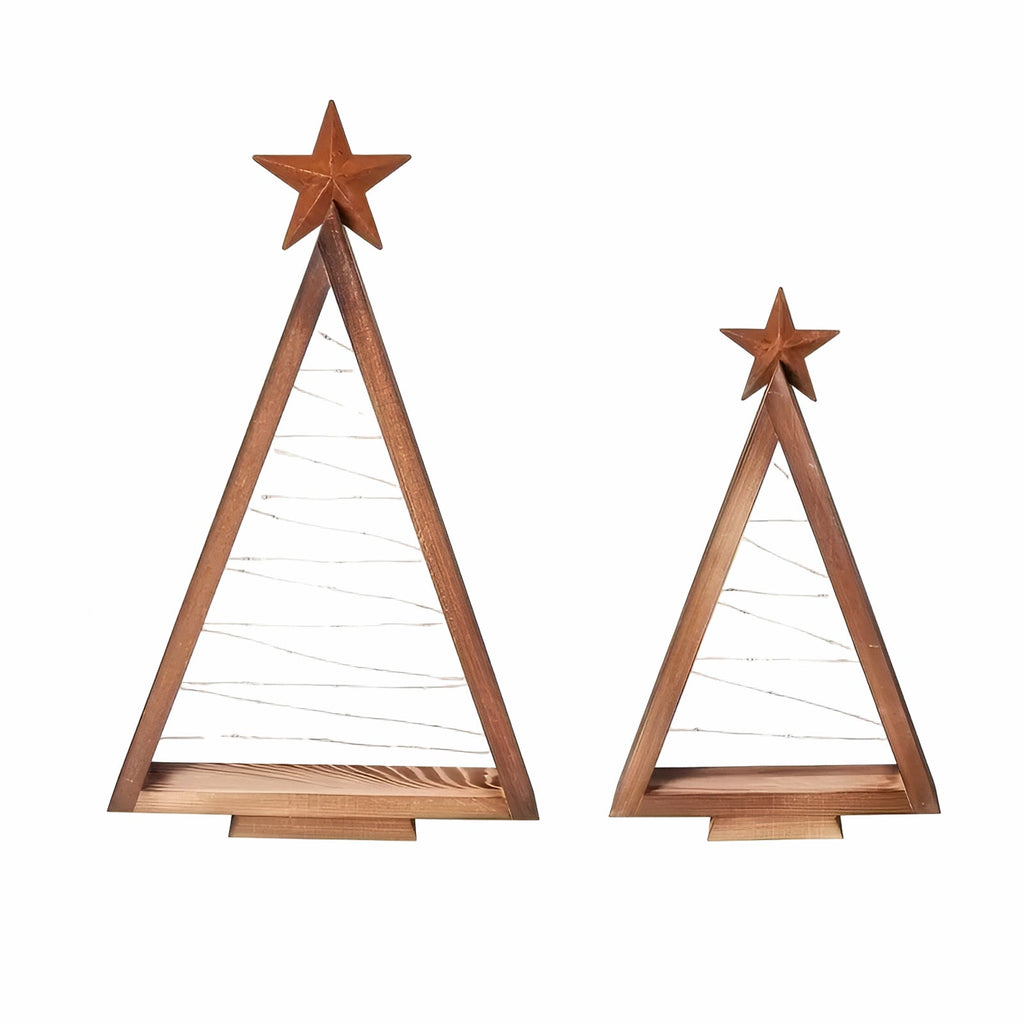Albero di Natale in legno – Illuminato in Bianco Caldo | Perfetto per Tavolo, Camino & Decorazioni Festive