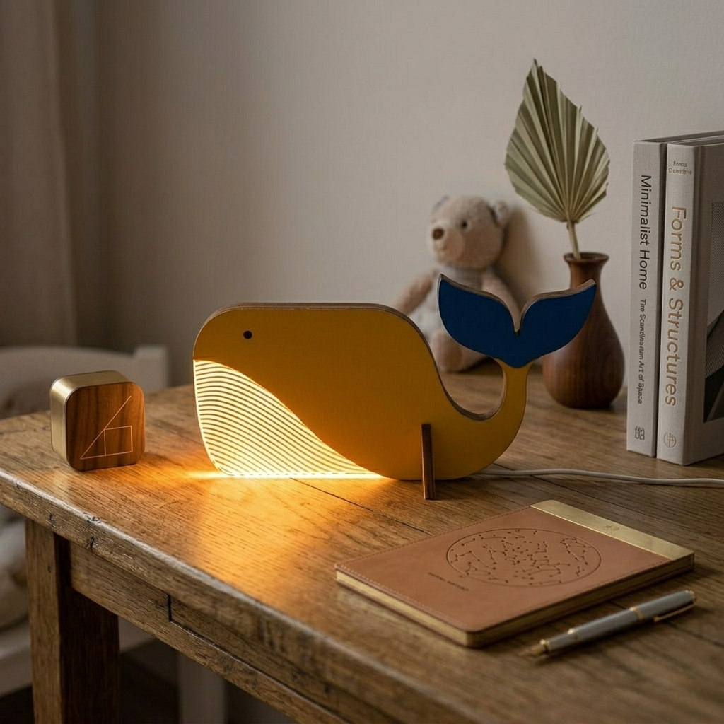 Lampada da Tavolo LED Animale in Legno Luce Notturna Design Scandinavo