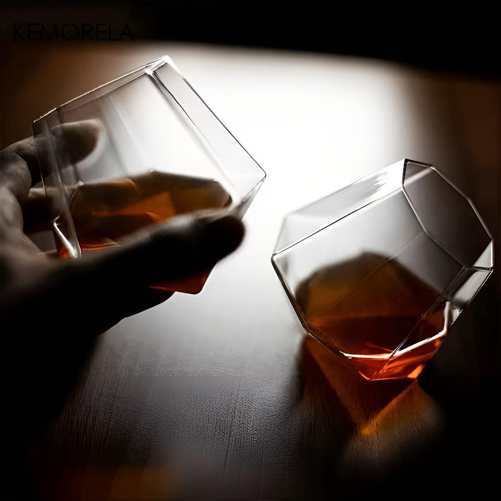 Set di bicchieri da whisky (4–6 pezzi) – Elegante design a diamante senza stelo | Perfetto per whisky, vino e cocktail