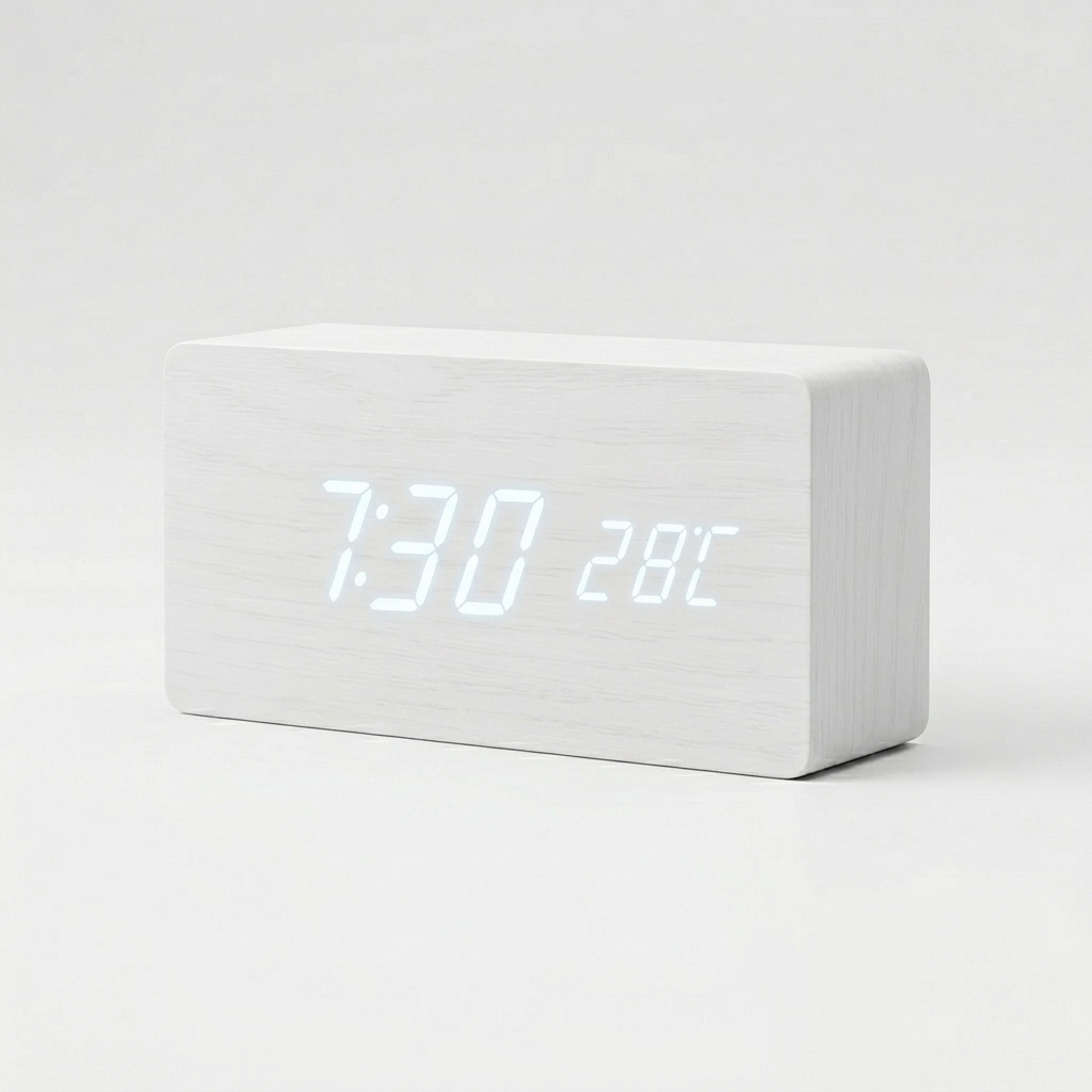 Orologio LED in Legno con Controllo Vocale Sveglia Digitale Moderna Design Minimalista