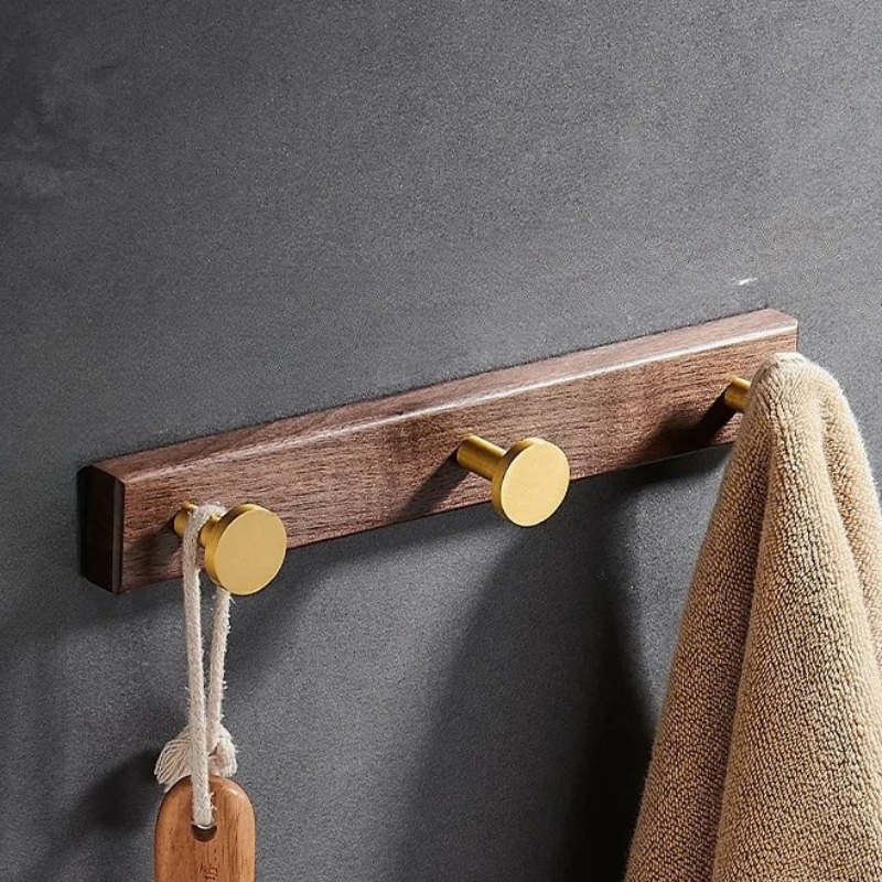 Gancio per Accappatoio in Legno e Alluminio, Appendino Multiuso per Asciugamani e Vestiti